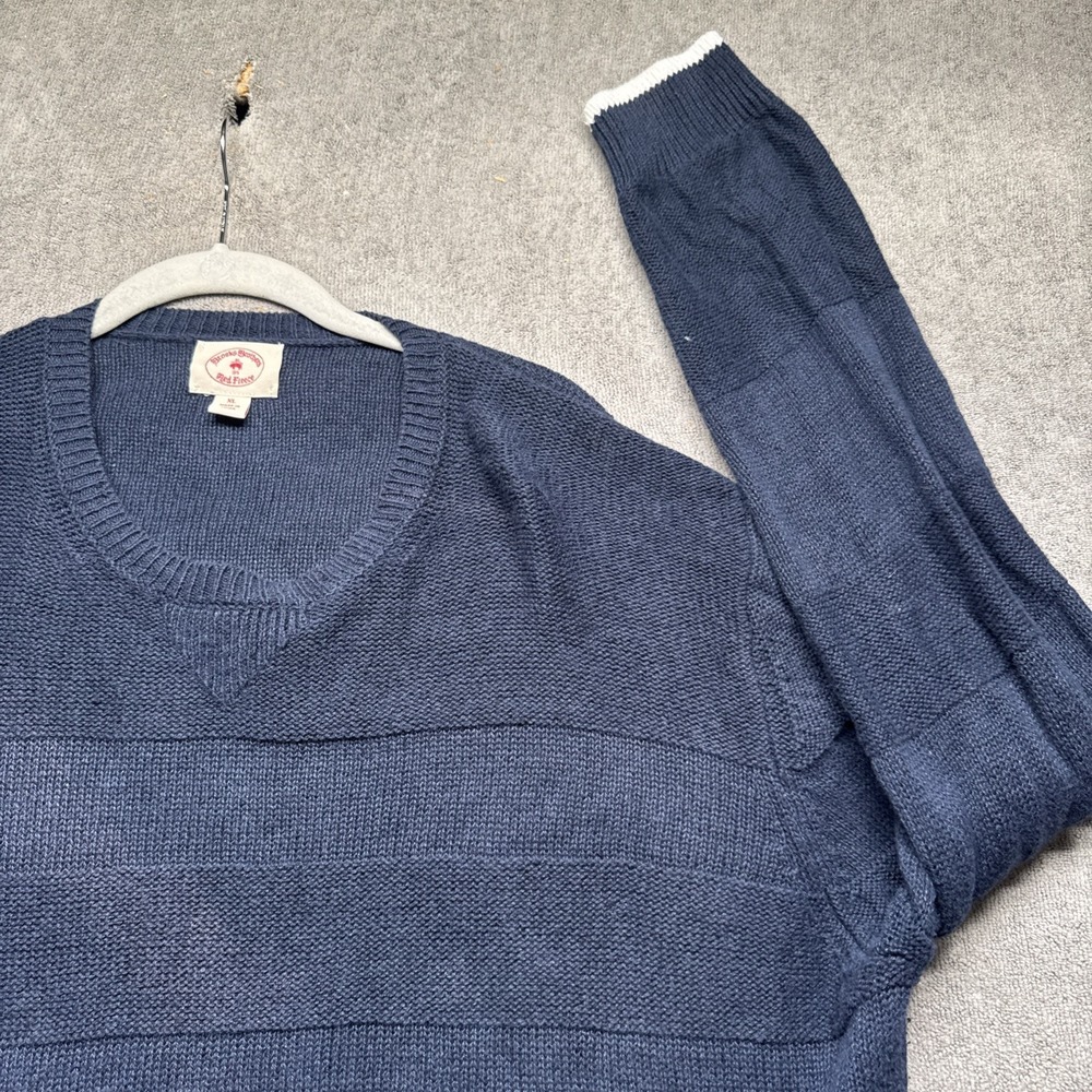 Brooks Brothers Red Fleece Navy Blue Linen Blend Crew Neck Sweater Men's XL